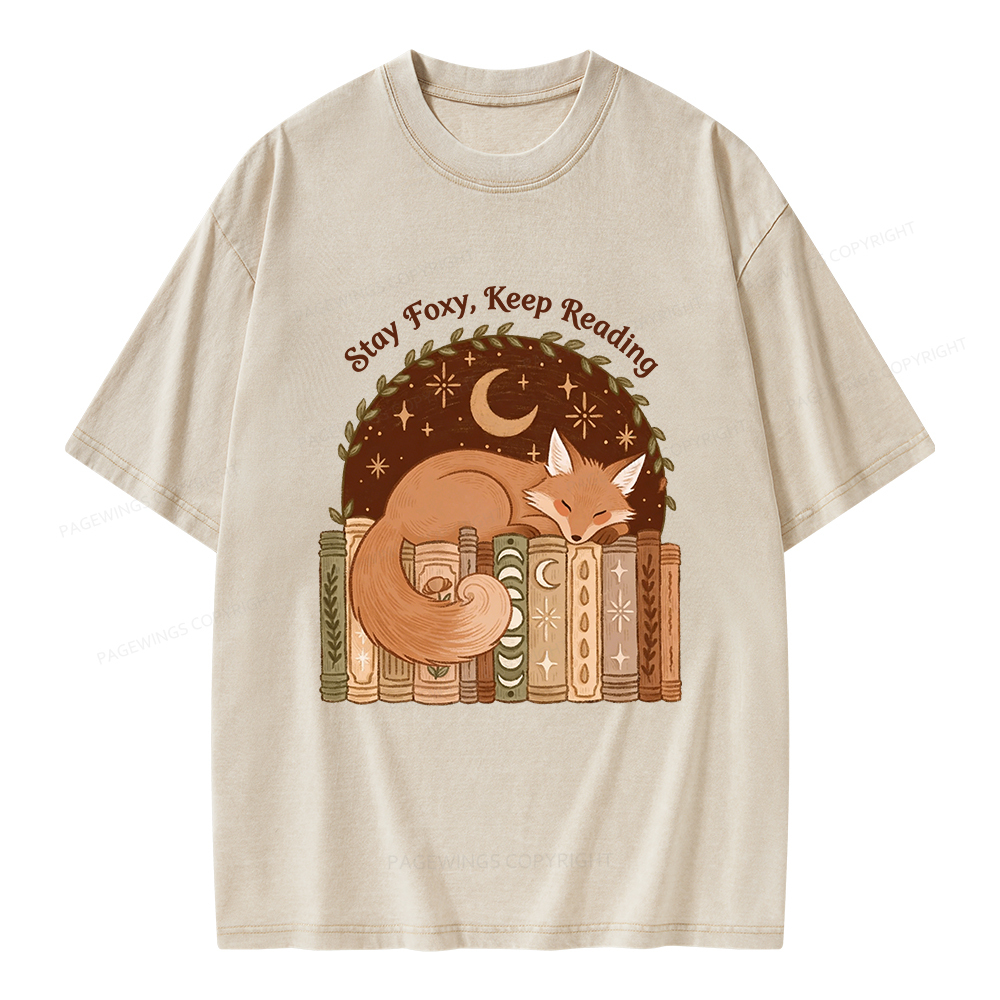 Pagewings Stay Foxy Keep Reading Unisex Washed T-shirt