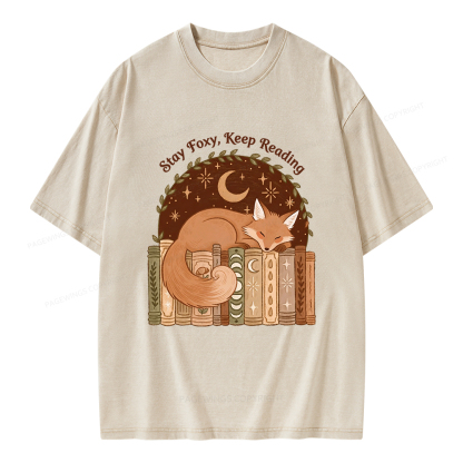 Pagewings Stay Foxy Keep Reading Unisex Washed T-shirt