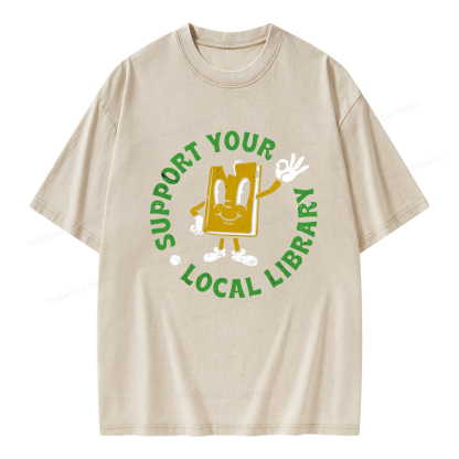 Pagewings Support Your Local Library Adult Unisex Washed T-shirt