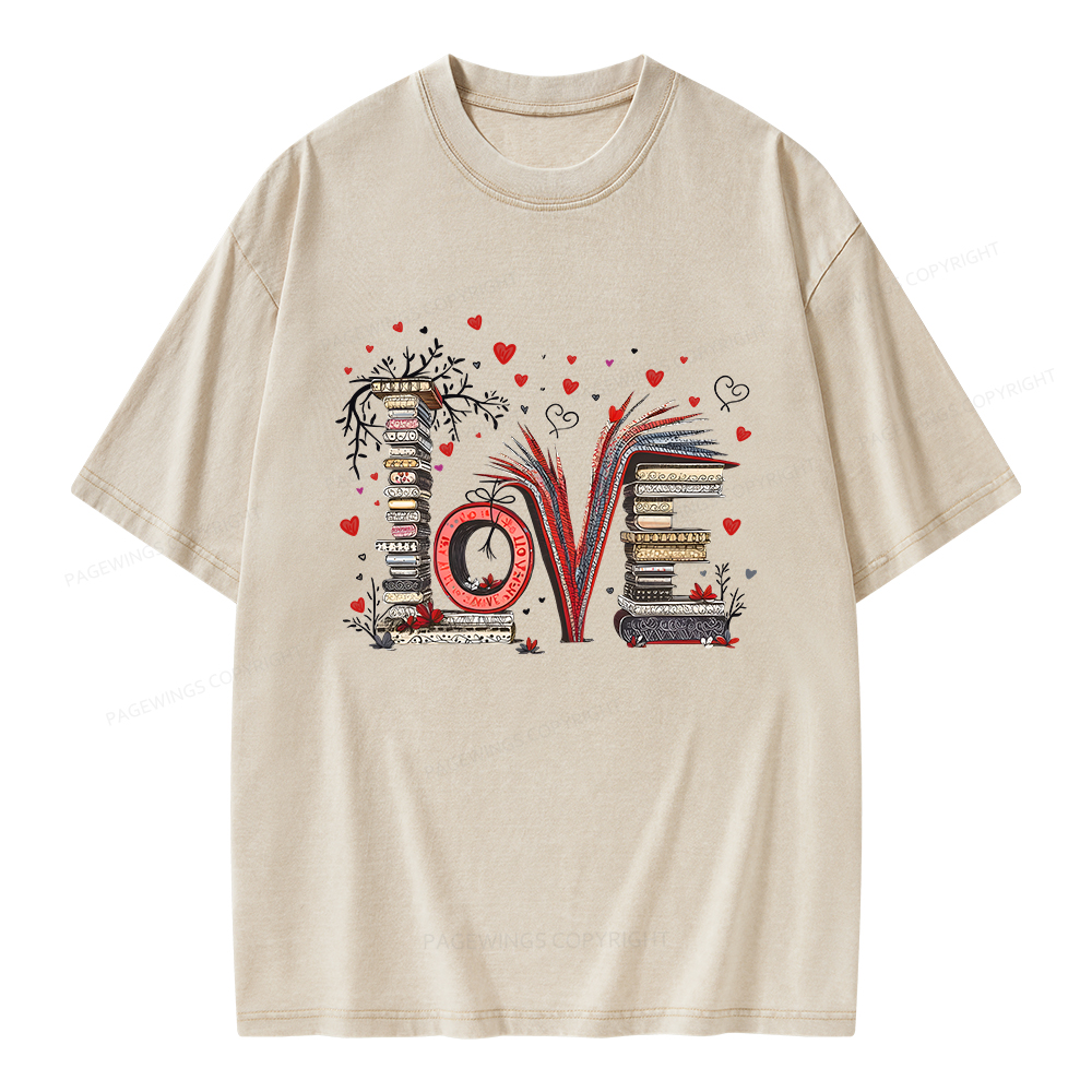 Pagewings Love Books Unisex Washed T-shirt