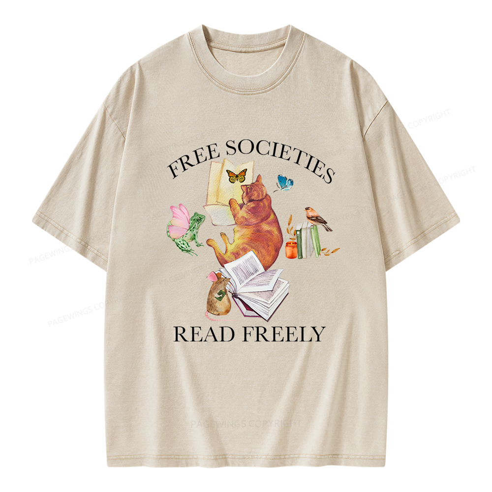 Pagewings Free societies read freely shirt Unisex Washed T-shirt