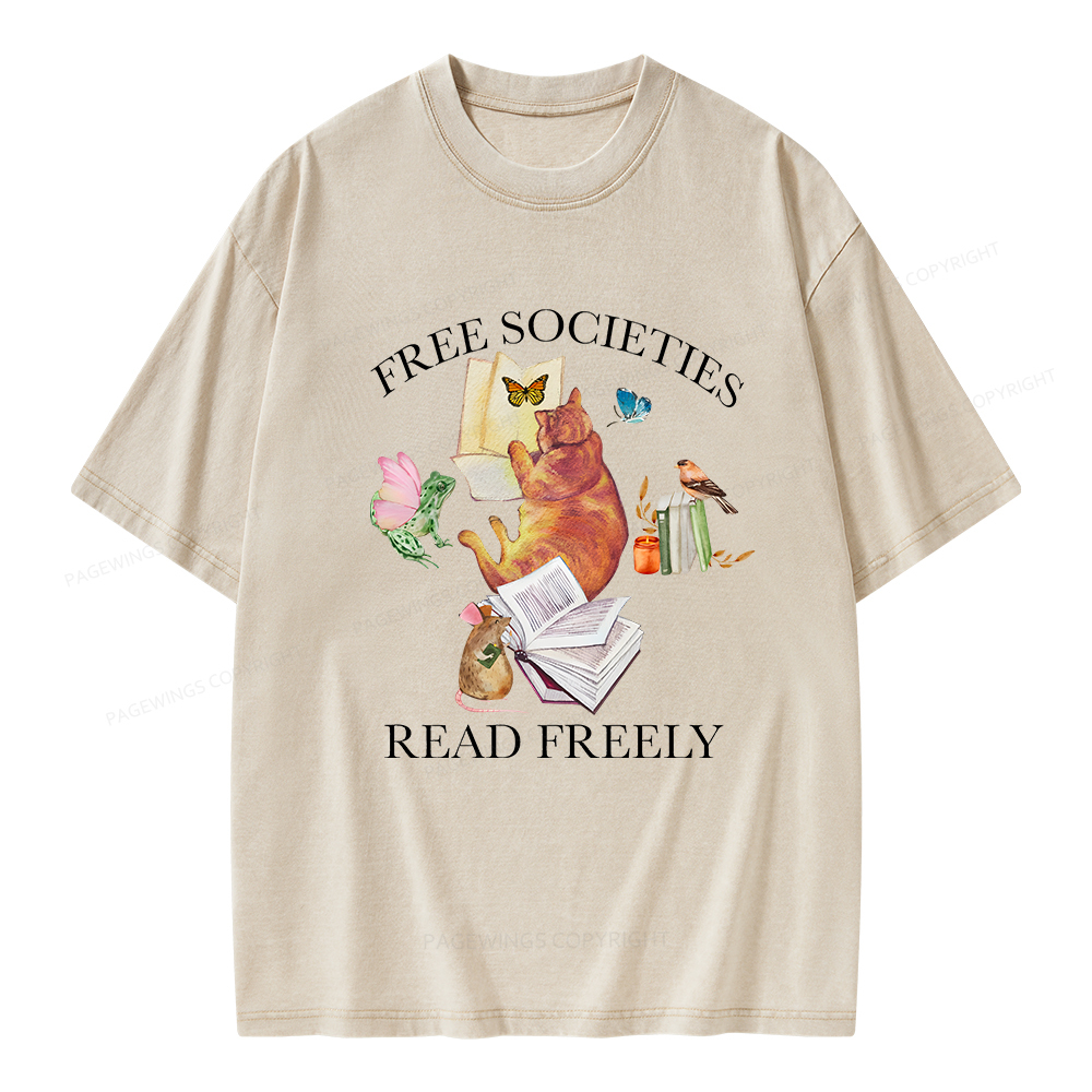 Pagewings Free societies read freely shirt Unisex Washed T-shirt