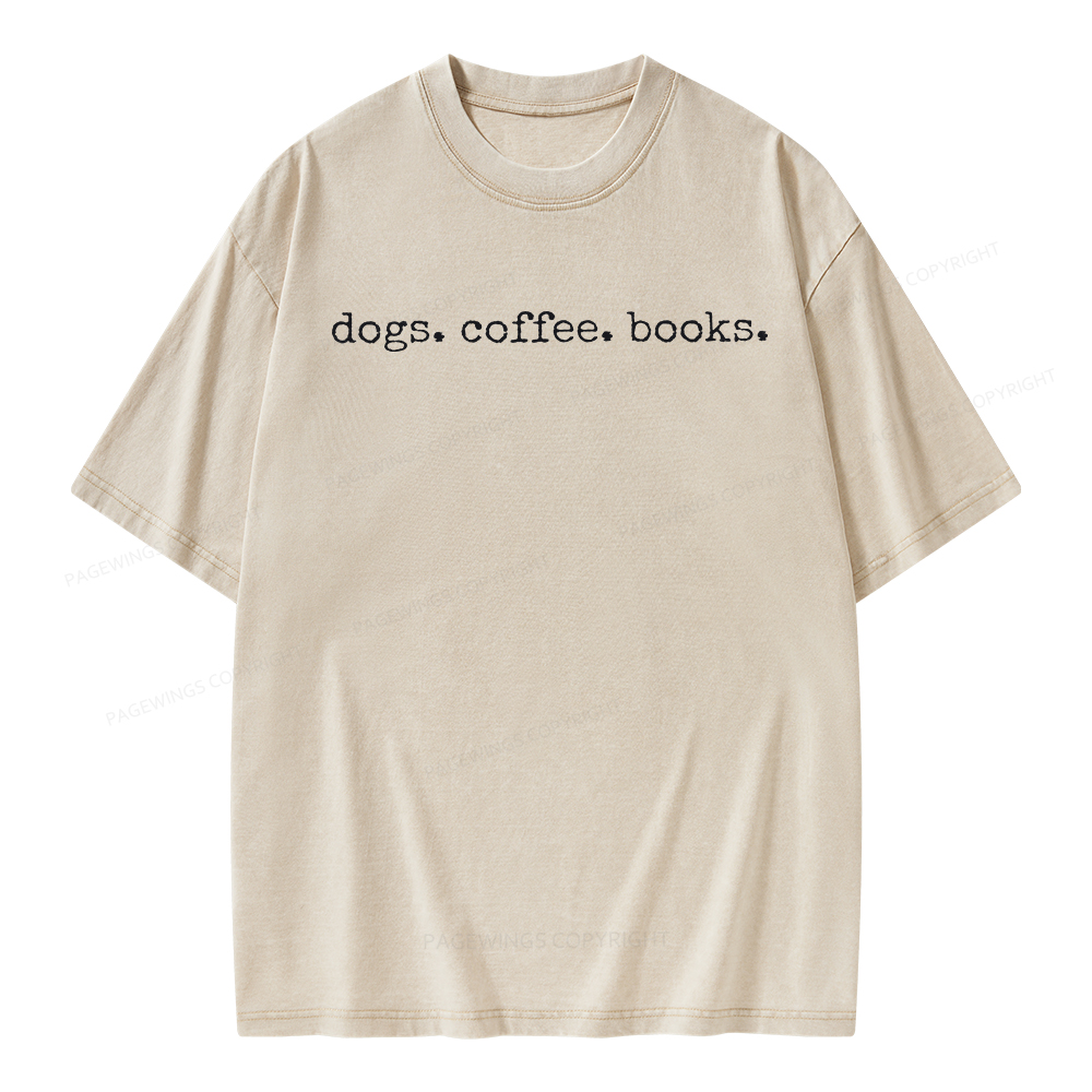 Pagewings Dogs Coffee Books Unisex Washed T-shirt