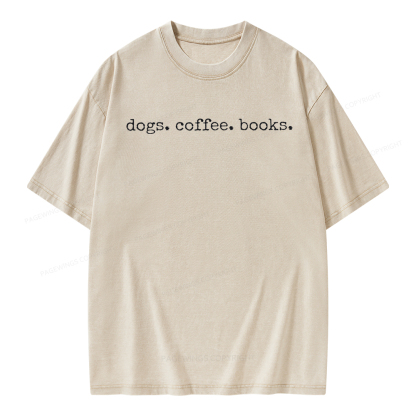 Pagewings Dogs Coffee Books Unisex Washed T-shirt