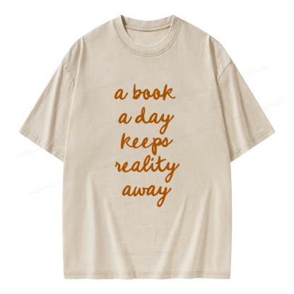 Pagewings A Book A Day Keeps Reality Away Unisex Washed T-shirt