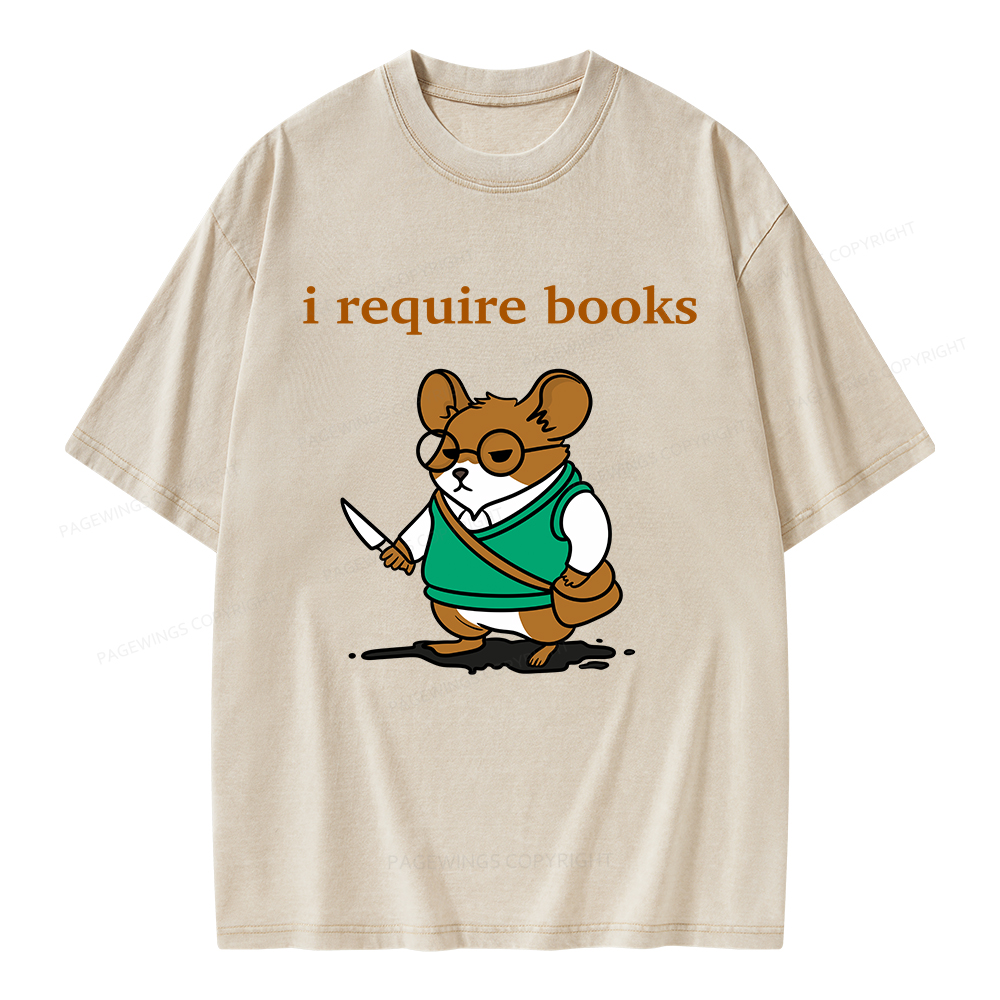 Pagewings I Require Books Unisex Washed T-shirt