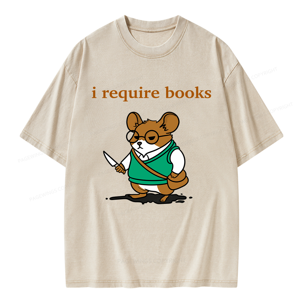 Pagewings I Require Books Unisex Washed T-shirt