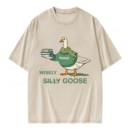Pagewings Wisely Silly Goose  Unisex Washed T-shirt
