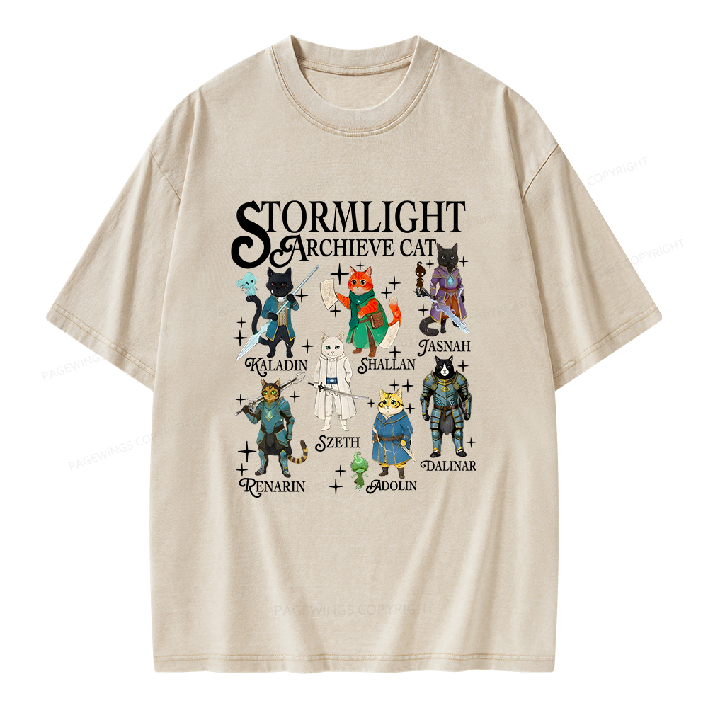 Pagewings Cat Characters Unisex Washed T-shirt