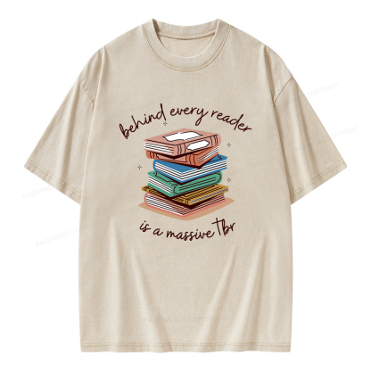 Pagewings Behind Every Reader Is a Massive TBR Unisex Washed T-shirt