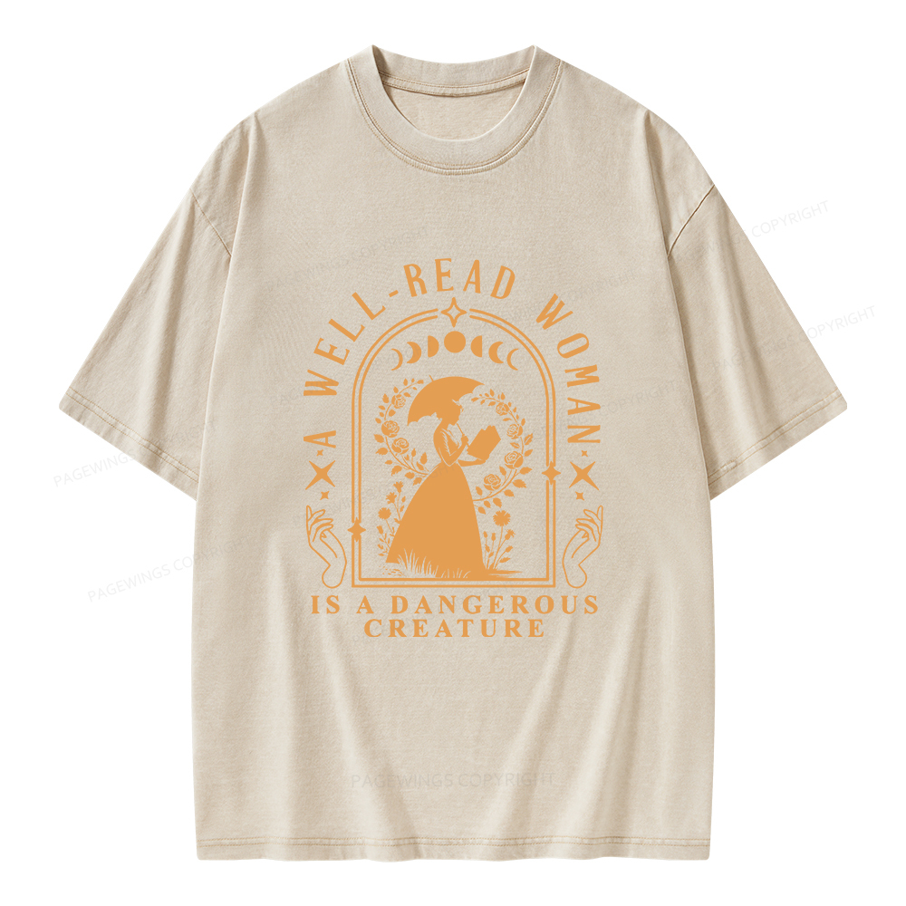 Pagewings A Well-Read Woman Is A Dangerous Creature Unisex Washed T-shirt