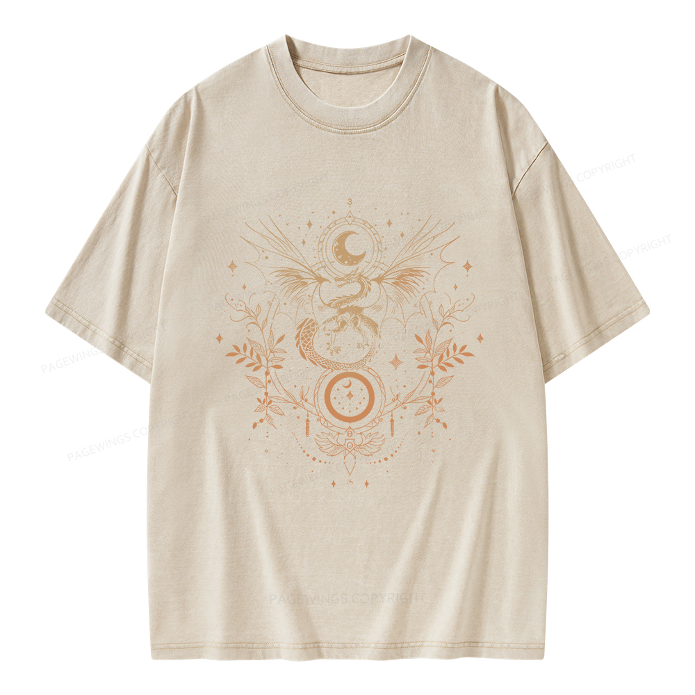 Pagewings Fantasy Dragon Moon Unisex Washed T-shirt