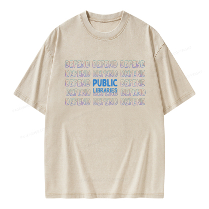 Pagewings Defend The Public Libraries Unisex Washed T-shirt