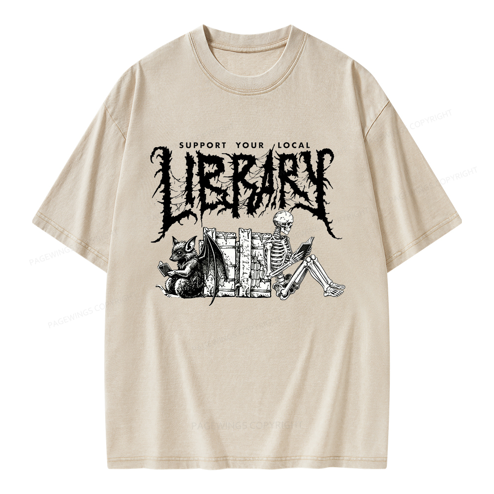 Pagewings Support Your Local Library Unisex Washed T-shirt