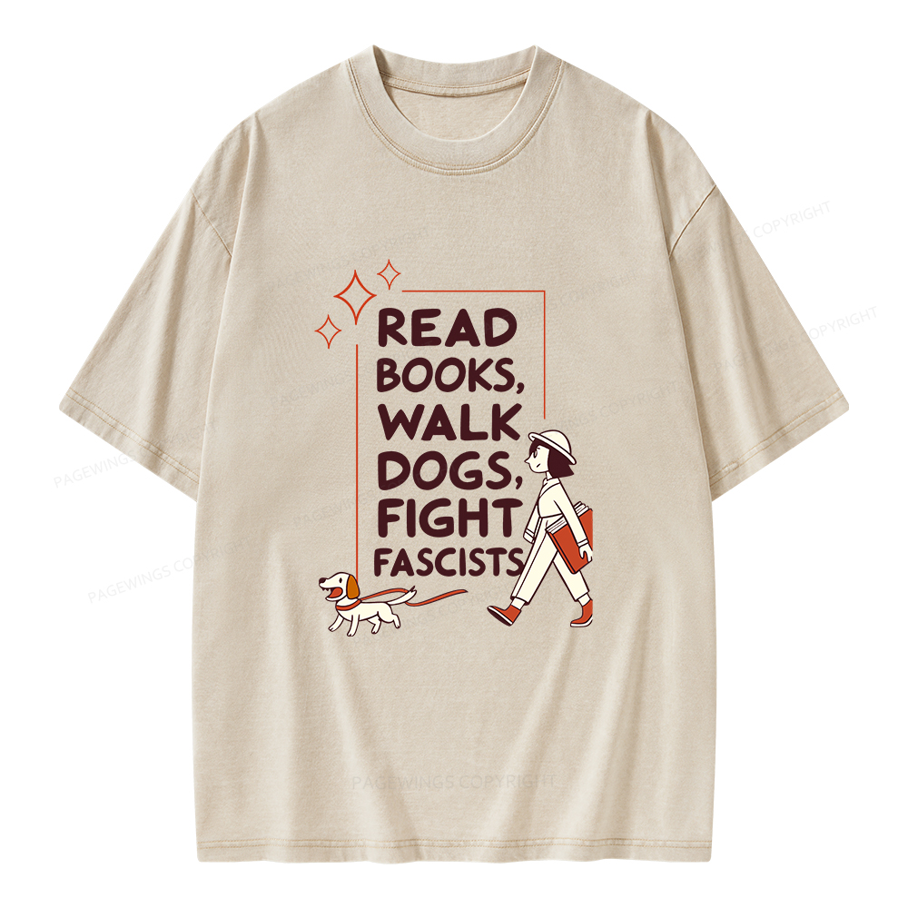 Pagewings Read Books Walk Dogs Unisex Washed T-shirt
