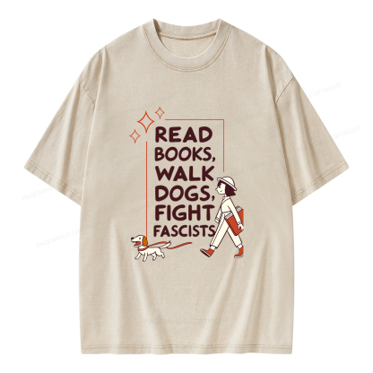 Pagewings Read Books Walk Dogs Unisex Washed T-shirt
