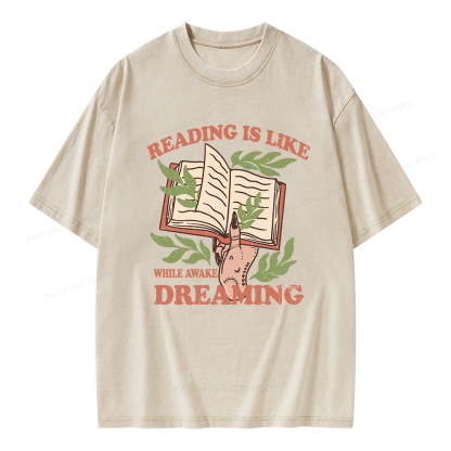 Pagewings Reading is like Dreaming  Unisex Washed T-shirt
