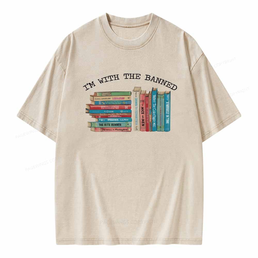 Pagewings I'm With The Banned Books Shirt Unisex Washed T-shirt