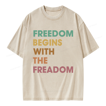 Pagewings Freedom Begins With The Freadom Unisex Washed T-shirt