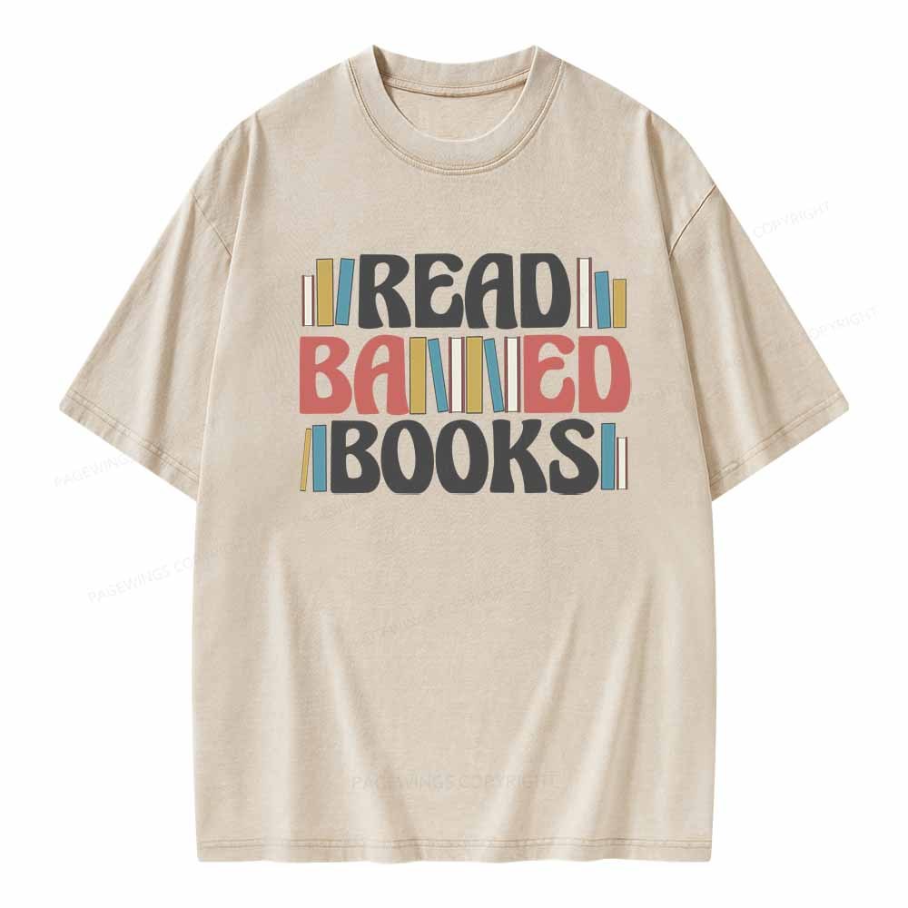 Pagewings Read Banned Books Unisex Washed T-shirt