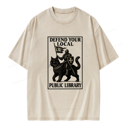 Pagewings Defend Your Local Library Unisex Washed T-shirt