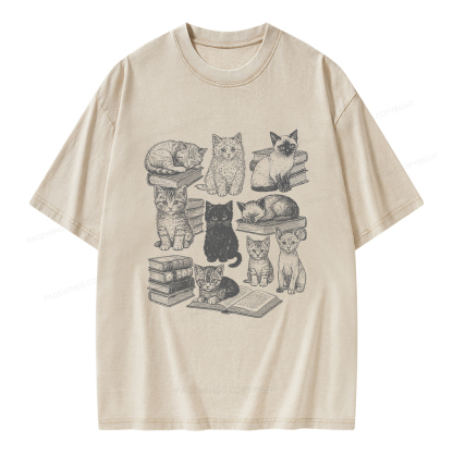 Pagewings Cats And books Unisex Washed T-shirt