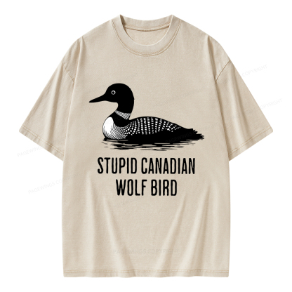 Pagewings Stupid Canadian Wolf Bird Unisex Washed T-shirt
