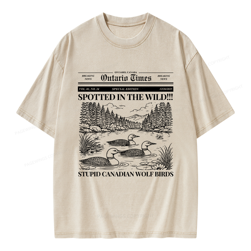 Pagewings Stupid Canadian Wolf Bird Unisex Washed T-shirt