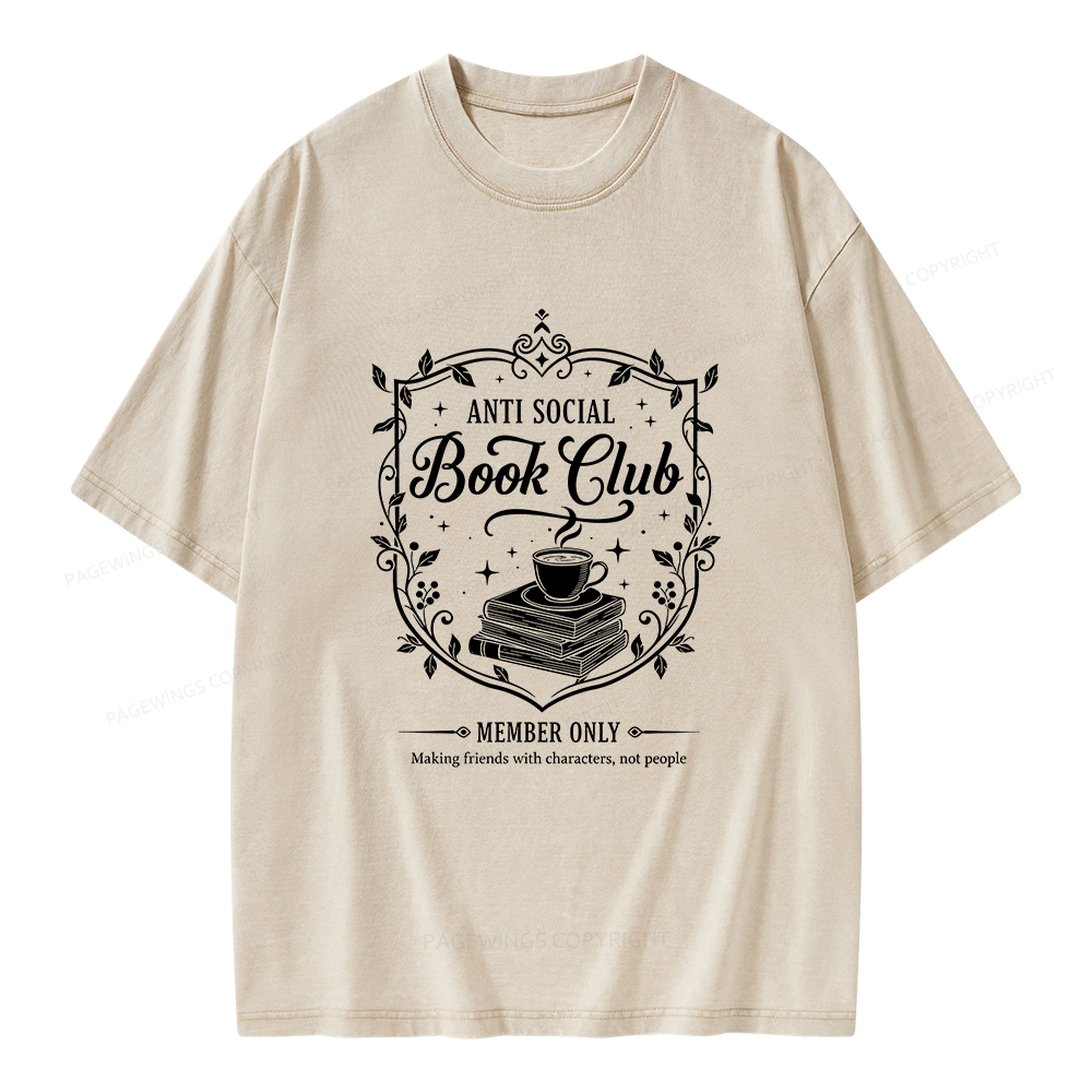 Pagewings Anti Social Book Club Unisex Washed T-shirt