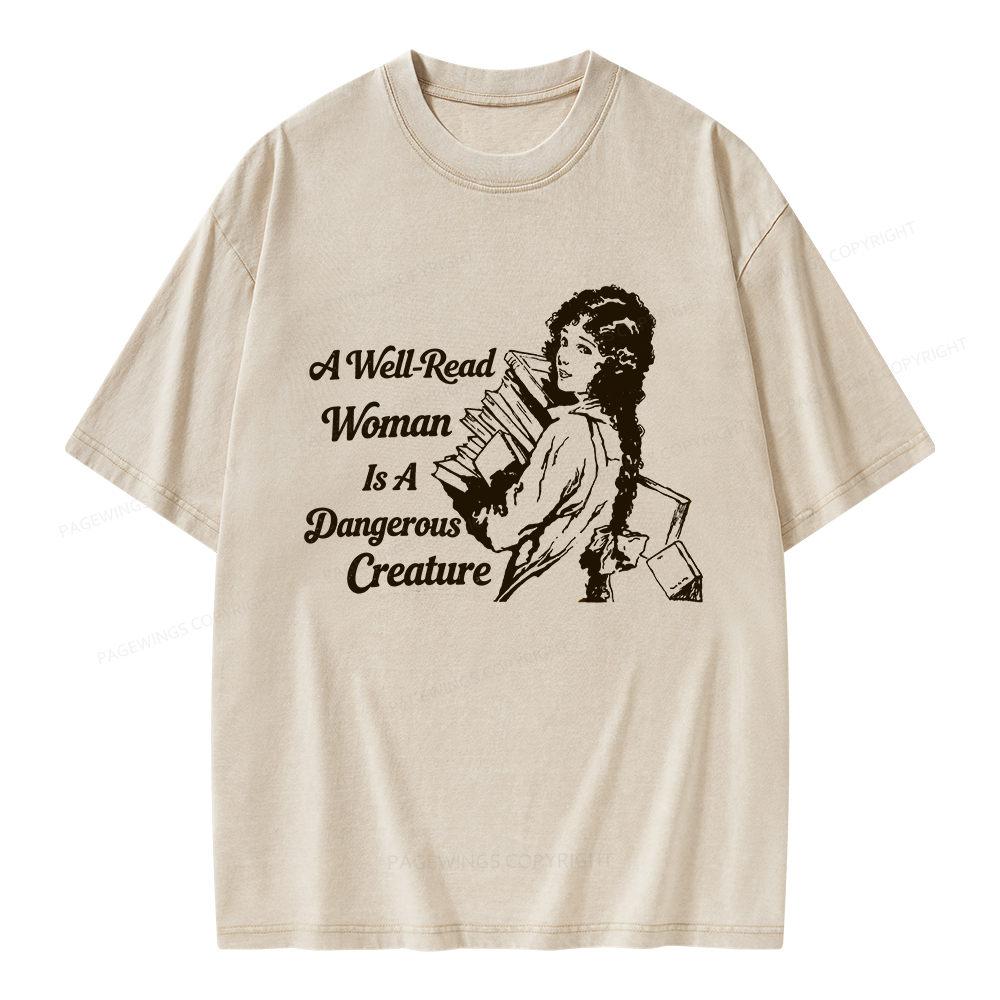 Pagewings A Well-Read Woman Is A Dangerous Creature Unisex Washed T-shirt