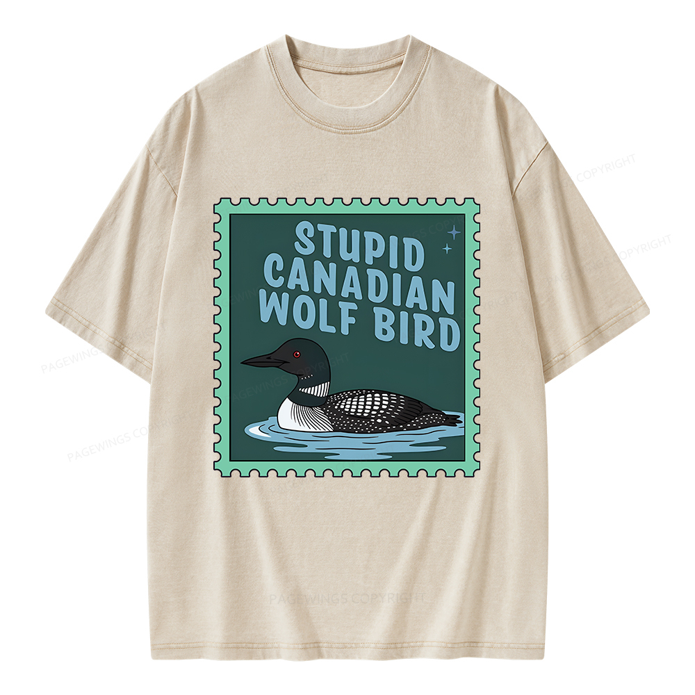 Pagewings Stupid Canadian Wolf Bird Unisex Washed T-shirt