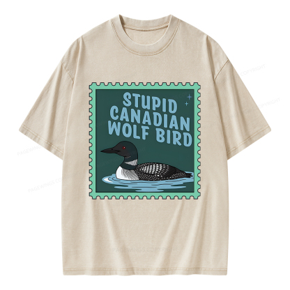 Pagewings Stupid Canadian Wolf Bird Unisex Washed T-shirt