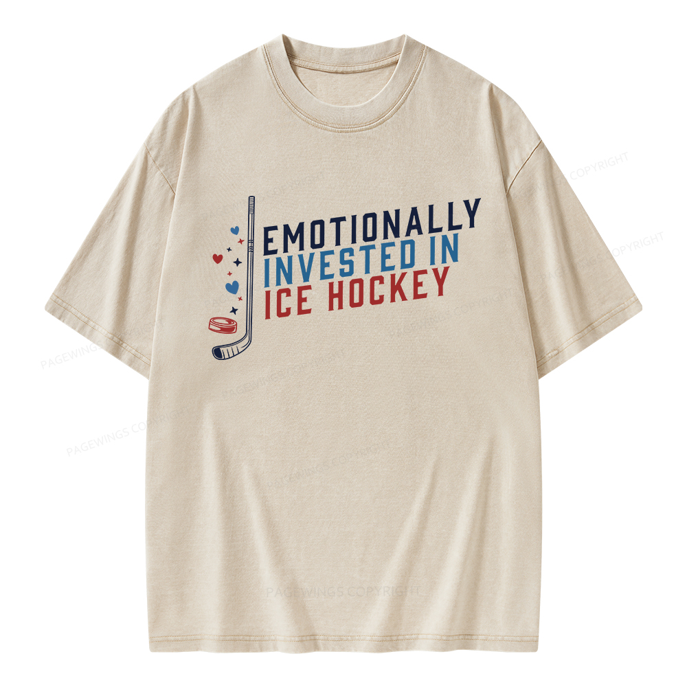 Pagewings Emotionally Invested in Ice Hockey Unisex Washed T-shirt