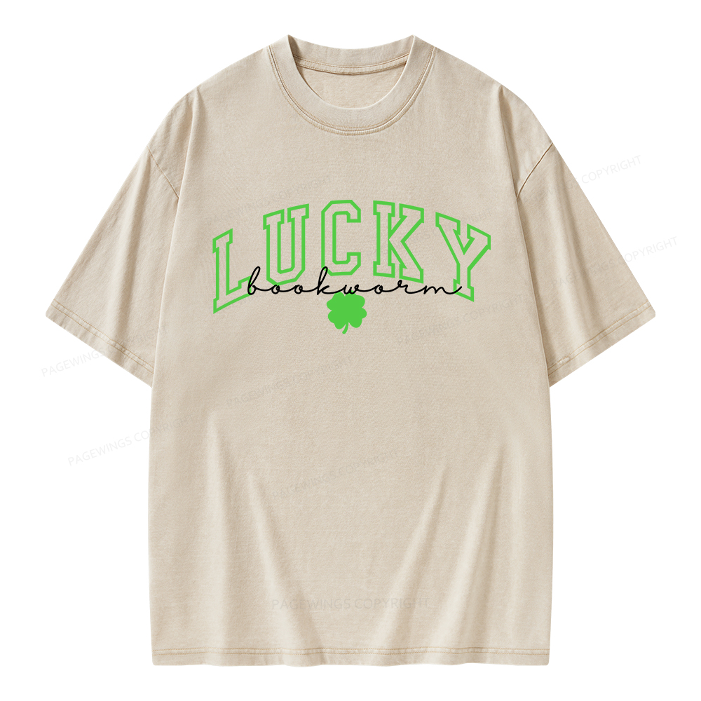 Pagewings St Patrick’s Day Lucky Bookworm Unisex Washed T-shirt