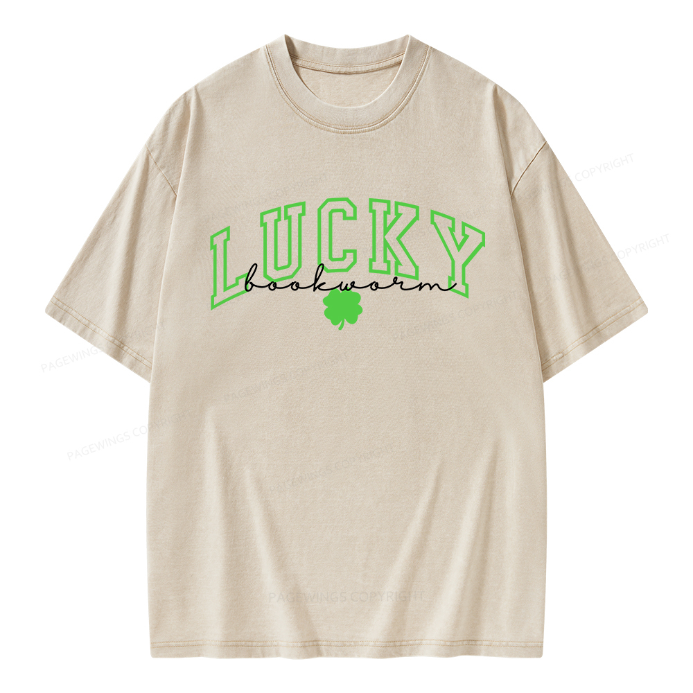Pagewings St Patrick’s Day Lucky Bookworm Unisex Washed T-shirt