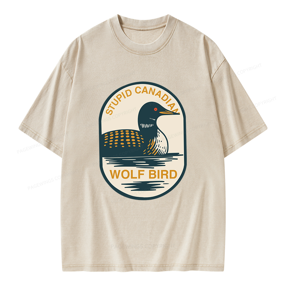Pagewings Stupid Canadian Wolf Bird Unisex Washed T-shirt