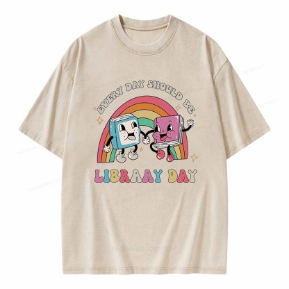 Pagewings Every Day Should be Library Day Unisex Washed T-shirt