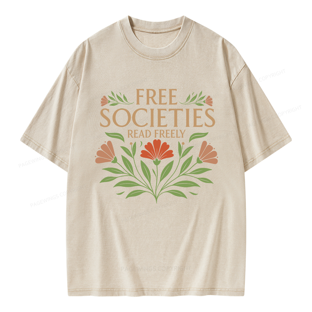 Pagewings Free Societies Read Freely Unisex Washed T-shirt