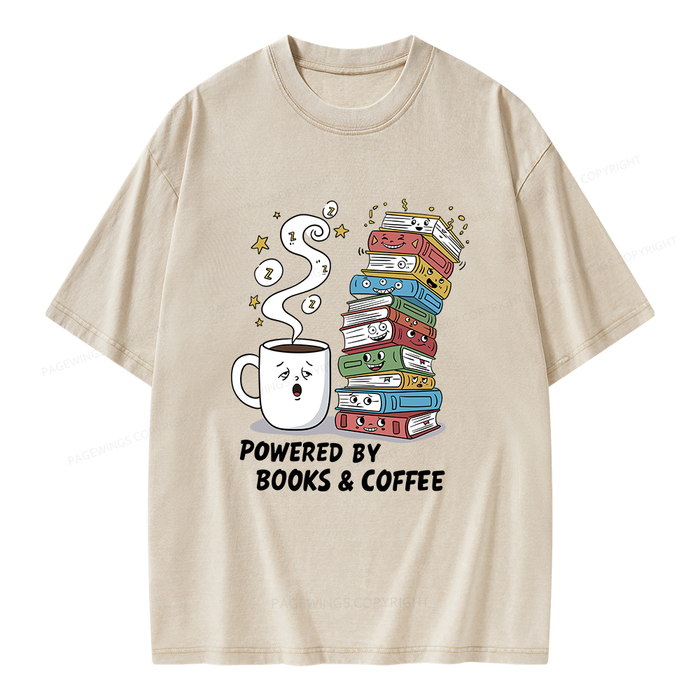 Pagewings Powered By Books And Coffee Unisex Washed T-shirt