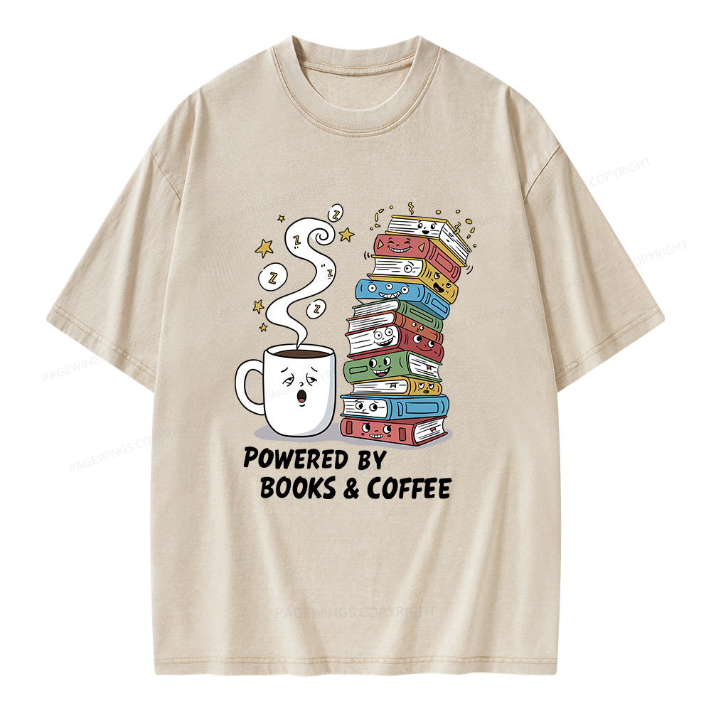 Pagewings Powered By Books And Coffee Unisex Washed T-shirt