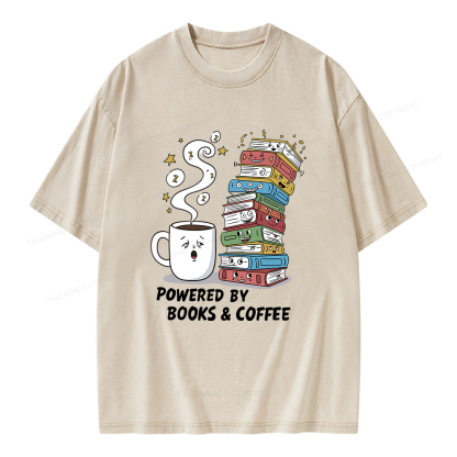 Pagewings Powered By Books And Coffee Unisex Washed T-shirt