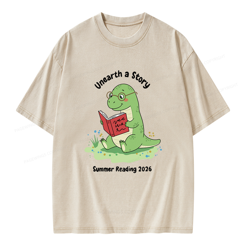 Pagewings Unearth A Story Dinosaur Summer Reading Unisex Washed T-shirt