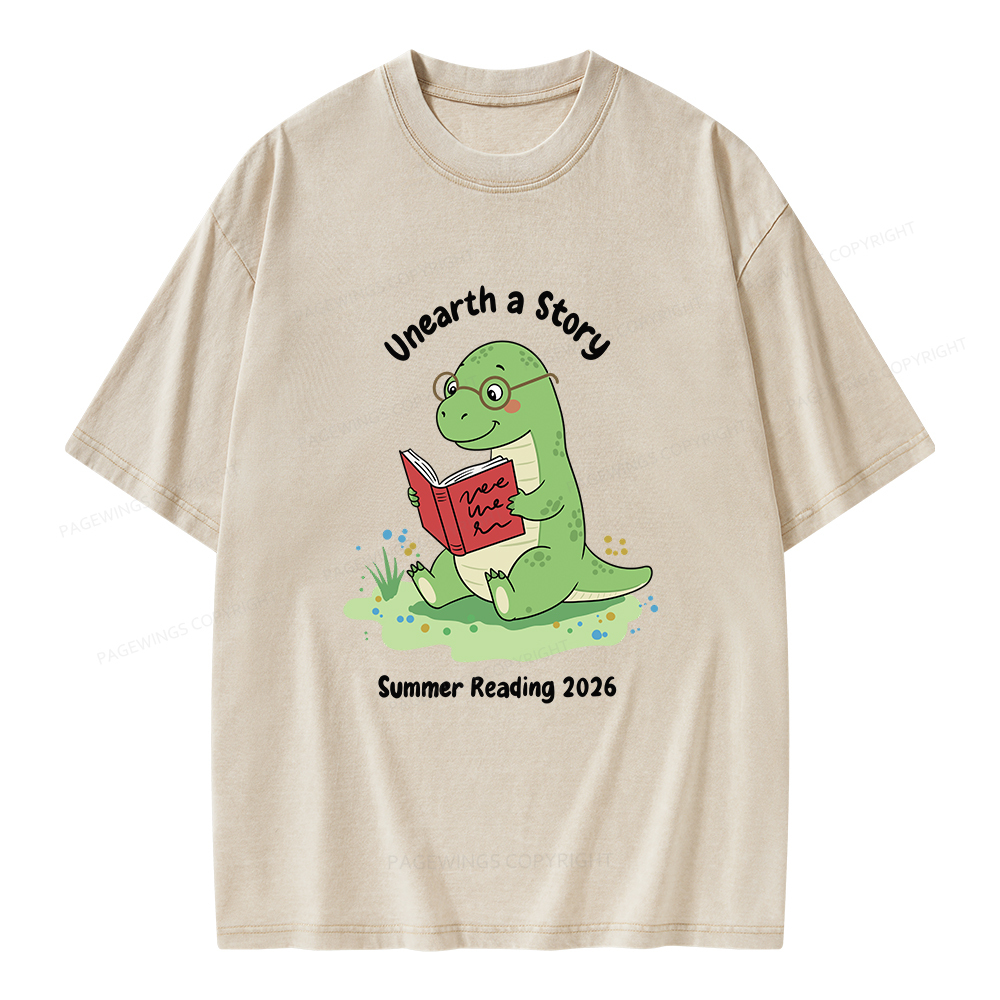 Pagewings Unearth A Story Dinosaur Summer Reading Unisex Washed T-shirt