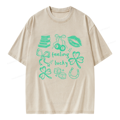 Pagewings Feeling Lucky St. Patrick's Day Unisex Washed T-shirt