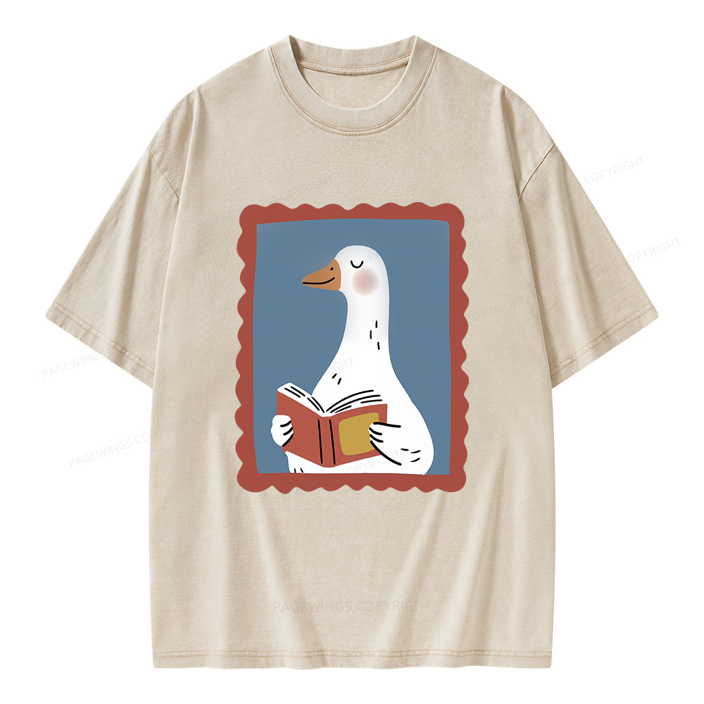 Pagewings Silly Goose Reading Unisex Washed T-shirt