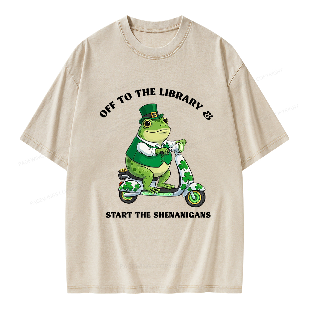 Pagewings Off To The Library Start The Shenanigans Unisex Washed T-shirt