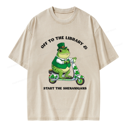Pagewings Off To The Library Start The Shenanigans Unisex Washed T-shirt