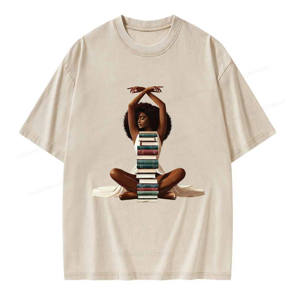 Pagewings Black Girl Reading Unisex Washed T-shirt