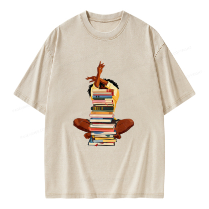 Pagewings Black Woman Reading Unisex Washed T-shirt