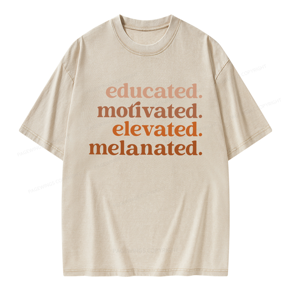 Pagewings Educated Motivated Elevated Melanated Unisex Washed T-shirt